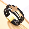 Multilayer Leather Widebrim Bracelet Alloy Geometric Electroplating Unisex