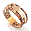 Multilayer Leather Widebrim Bracelet Alloy Geometric Electroplating Unisex