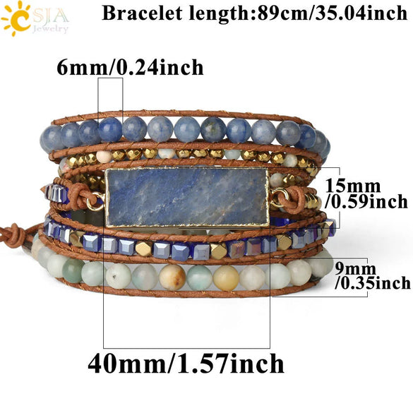 Multilayer Leather Wrap Bracelet With Natural Crystal Hematite Beads Bohemian Style