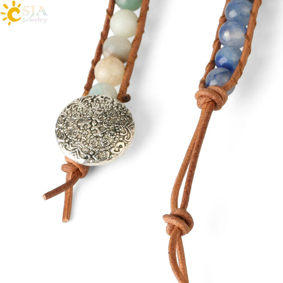 Multilayer Leather Wrap Bracelet With Natural Crystal Hematite Beads Bohemian Style