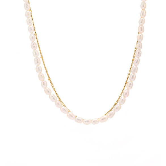 Multilayer Pearl Chain Clavicle Necklace Light Luxury Jewelry With Geometric Shape Freshwater Pearls And Stainless Steel 18K True Gold Plated Electroplating