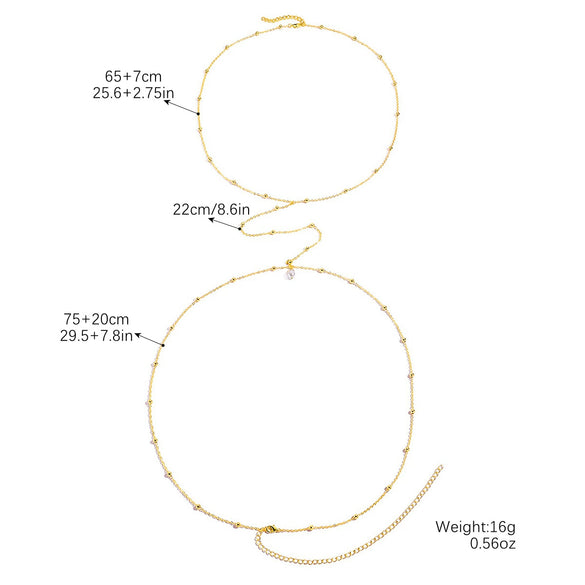 Multilayer Rhinestone Pearl Body Chain