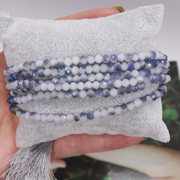 Multilayer Round Handmade Beaded Bracelet With Tassel Glass Glaze Geometric Personality Style Unisex