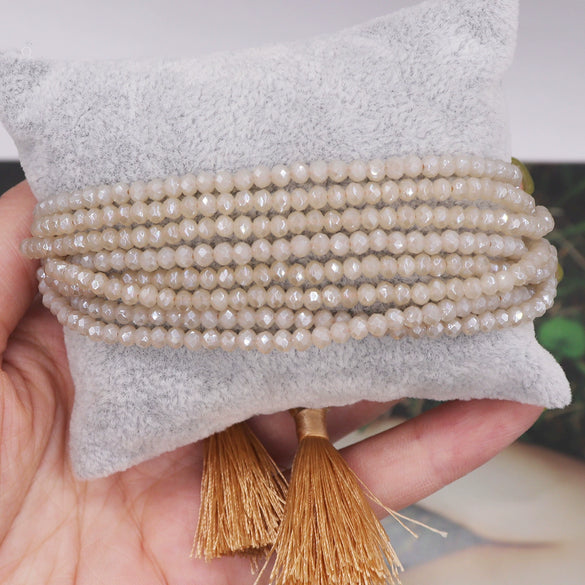 Multilayer Round Handmade Beaded Bracelet With Tassel Glass Glaze Geometric Personality Style Unisex