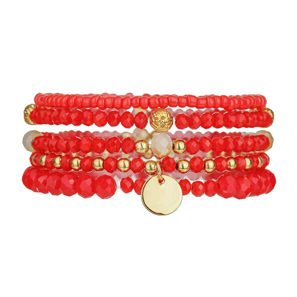 Multilayer Stacked Bracelet Bohemian Style Handmade Alloy Glass Rice Bead Geometric Pendant Unisex