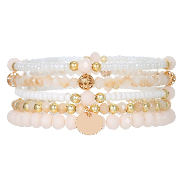 Multilayer Stacked Bracelet Bohemian Style Handmade Alloy Glass Rice Bead Geometric Pendant Unisex