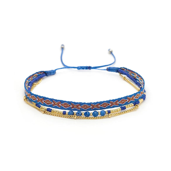 Multilayer Stacked Ribbon Hand Rope Miyuki Bead Handwoven Geometric Beaded Bracelet For Women