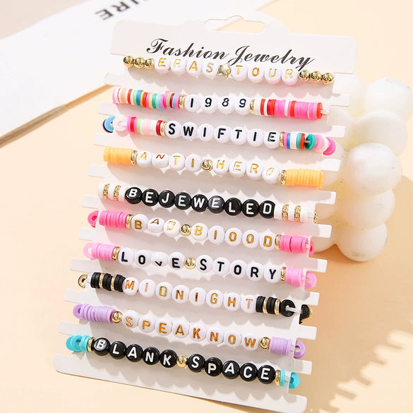 Multilayer Stacking Combination Bracelet Soft Clay Handmade Bohemian Letter Beads Jewelry For Unisex