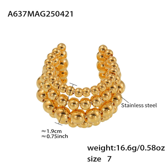 Multilayer Steel Ball Chain Stitching Geometric Opening Ring Fashion Jewelry With Electroplating For Women