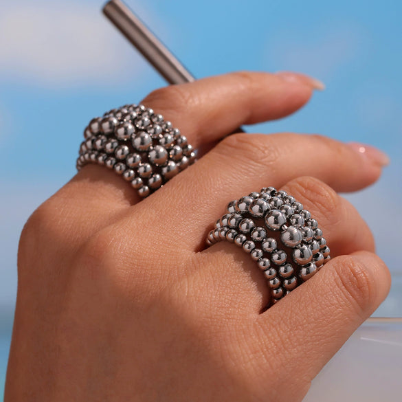 Multilayer Steel Ball Chain Stitching Geometric Opening Ring Fashion Jewelry With Electroplating For Women