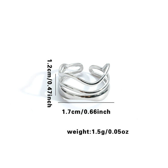 Multilayer Titanium Steel Open Ring With Geometric Style Star Heart Shape Flower Leaves Letters Numbers Text Pattern Electroplated