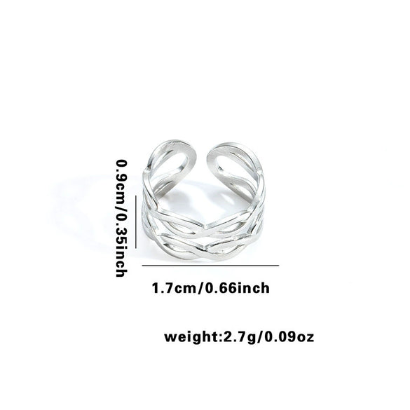 Multilayer Titanium Steel Open Ring With Geometric Style Star Heart Shape Flower Leaves Letters Numbers Text Pattern Electroplated