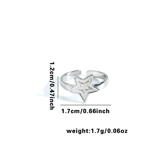 Multilayer Titanium Steel Open Ring With Geometric Style Star Heart Shape Flower Leaves Letters Numbers Text Pattern Electroplated