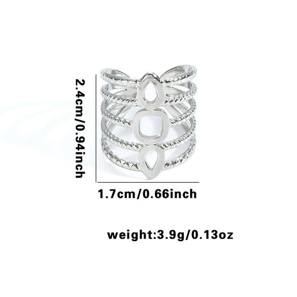 Multilayer Titanium Steel Open Ring With Geometric Style Star Heart Shape Flower Leaves Letters Numbers Text Pattern Electroplated