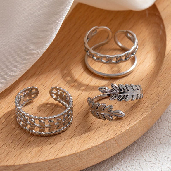 Multilayer Titanium Steel Open Ring With Geometric Style Star Heart Shape Flower Leaves Letters Numbers Text Pattern Electroplated