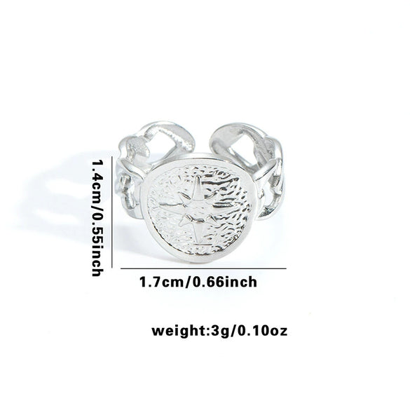 Multilayer Titanium Steel Open Ring With Geometric Style Star Heart Shape Flower Leaves Letters Numbers Text Pattern Electroplated