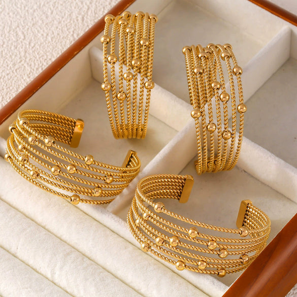 Multilayer Twist String Steel Ball Titanium Steel Bracelet 18K Gold Plated