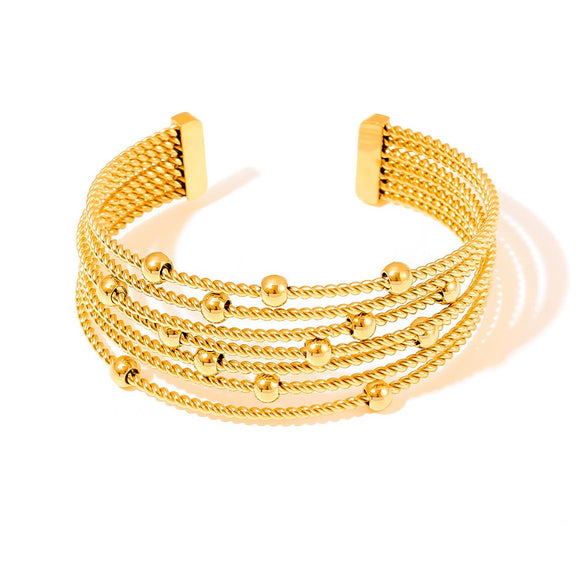 Multilayer Twist String Steel Ball Titanium Steel Bracelet 18K Gold Plated