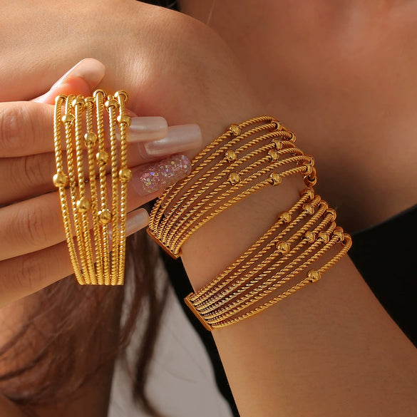 Multilayer Twist String Steel Ball Titanium Steel Bracelet 18K Gold Plated