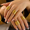 Multilayer Winding Wide Ring Light Luxury Texturized Stainless Steel 18K Gold Plated Geometric Ring For Women