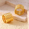 Multilayer Winding Wide Ring Light Luxury Texturized Stainless Steel 18K Gold Plated Geometric Ring For Women