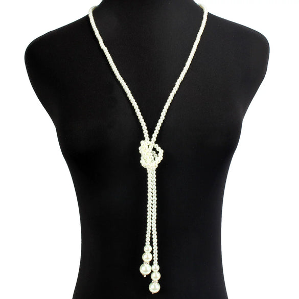 Multilayered Imitation Pearl Necklace Retro Style With Pearlescent Treatment Snake Bone Chain Pendant