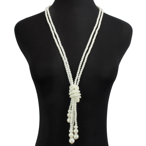 Multilayered Imitation Pearl Necklace Retro Style With Pearlescent Treatment Snake Bone Chain Pendant