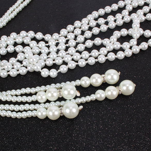 Multilayered Imitation Pearl Necklace Retro Style With Pearlescent Treatment Snake Bone Chain Pendant