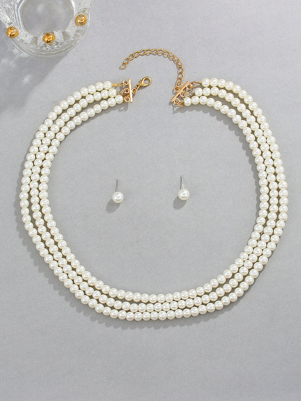 Multilayered Pearl Jewelry Set For Women Alloy Regular Chain Geometric Design