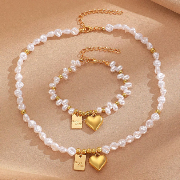 Multilayered Pearl Jewelry Set For Women Alloy Regular Chain Geometric Design