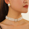 Multilayered Pearl Jewelry Set For Women Alloy Regular Chain Geometric Design