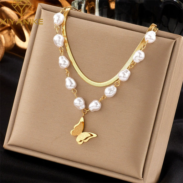 Multilayered Star Tree Of Life Stainless Steel Chain Necklace With Electroplating