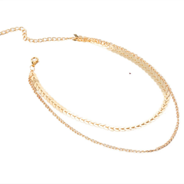 Multilayered Wearing Temperament Women Sequins Short Clavicle Necklace Double Fashion Fishbone Chain Necklace