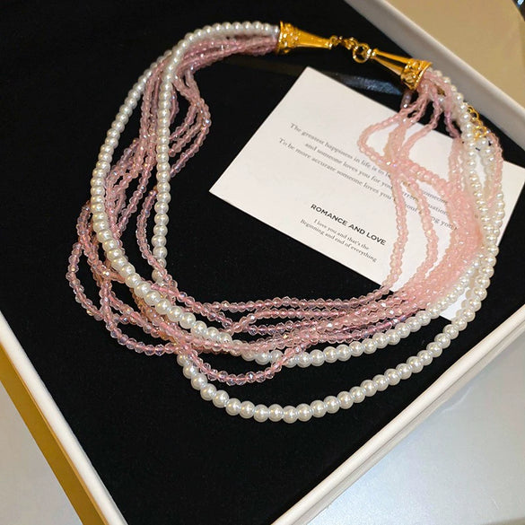 Multilayered Wrapped Artificial Crystal Necklace With Diamond Encrustment Forest Style Small Fresh Clavicle Chain High End Elegant Jewelry For Women