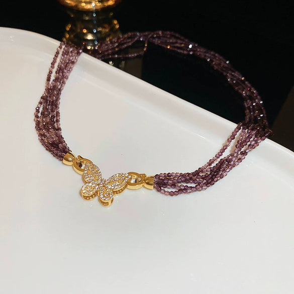 Multilayered Wrapped Artificial Crystal Necklace With Diamond Encrustment Forest Style Small Fresh Clavicle Chain High End Elegant Jewelry For Women