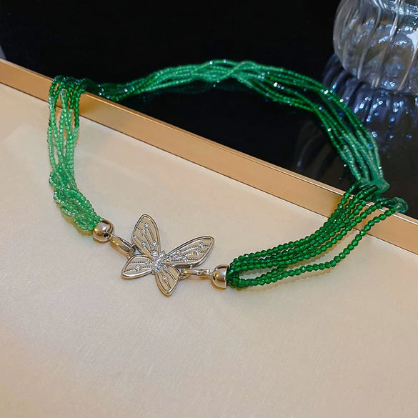 Multilayered Wrapped Artificial Crystal Necklace With Diamond Encrustment Forest Style Small Fresh Clavicle Chain High End Elegant Jewelry For Women