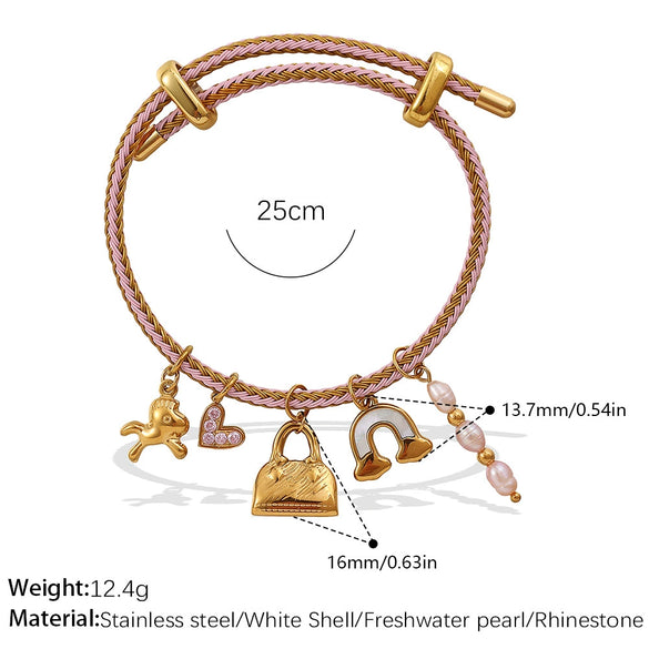 Multipendant Bracelet 316L Stainless Steel 18K Gold Plated Fashion Style