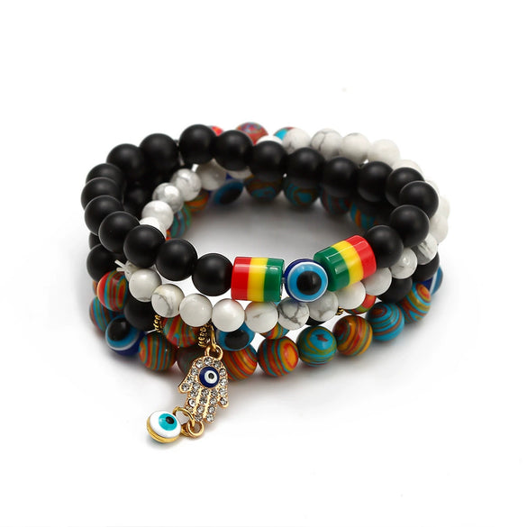 Natural Agate Beaded Couple Bracelet Geometric Devil Eye Hand String Unisex Fashion Jewelry