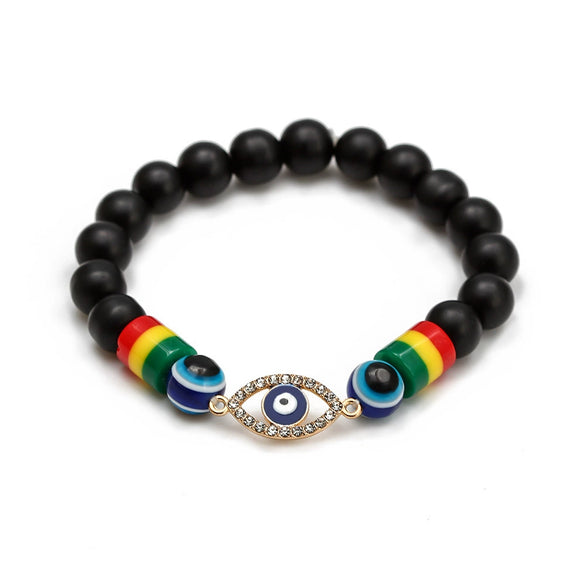 Natural Agate Beaded Couple Bracelet Geometric Devil Eye Hand String Unisex Fashion Jewelry