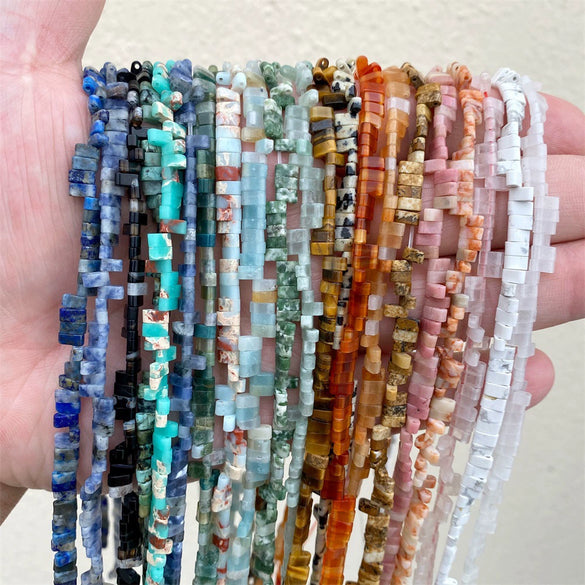Natural Agate Rectangular Double Hole Beads Diy Handmade Beaded Bracelet Ring Decoration Accessories