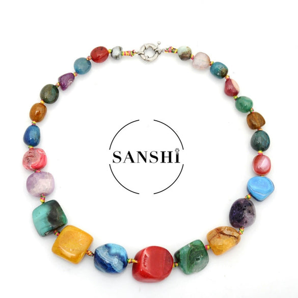 Natural Agate Stone Pendant Necklace Minimalist Ins Style Crystal Pendant Necklace