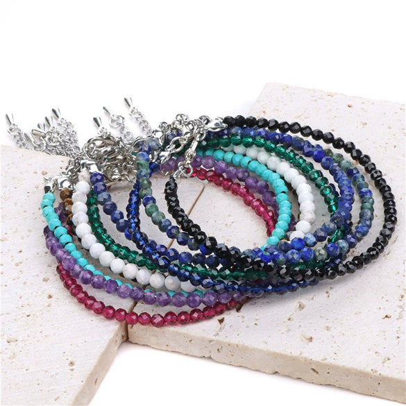 Natural Amethyst Crystal Beaded Women’s Bracelet With Geometric Design Single Strand Bracelet