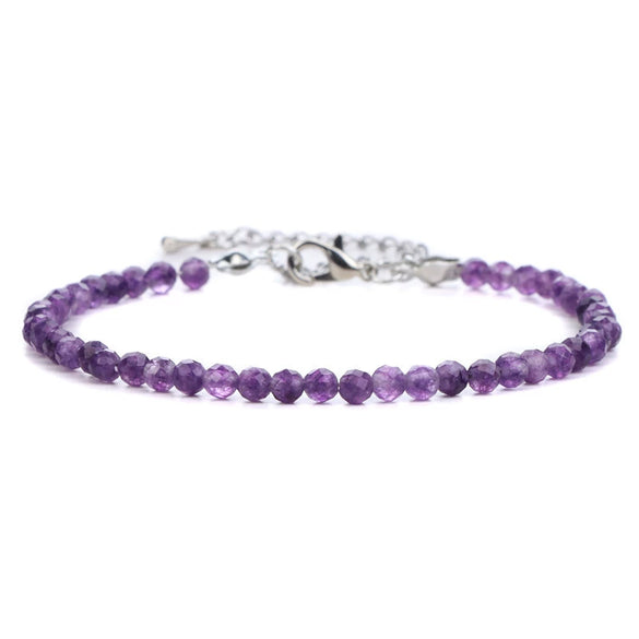 Natural Amethyst Crystal Beaded Women’s Bracelet With Geometric Design Single Strand Bracelet