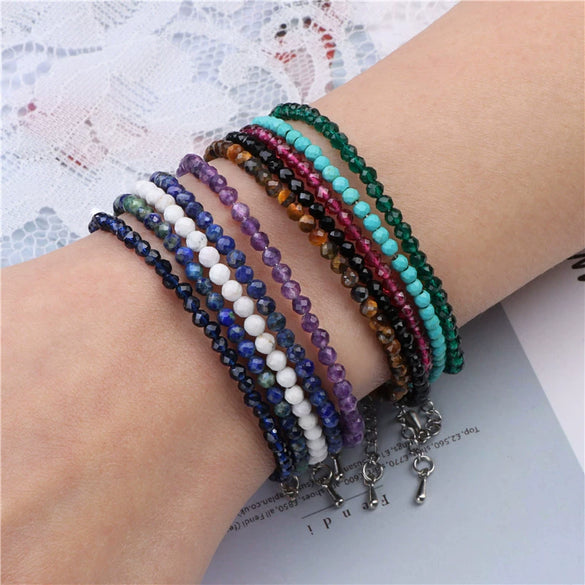Natural Amethyst Crystal Beaded Women’s Bracelet With Geometric Design Single Strand Bracelet