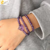 Natural Amethyst Crystal Beaded Wrap Bracelet With Cute Fox Animal Charm Minimalist Unisex Stone Bracelet