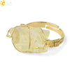 Natural Amethyst Crystal Gold Plated Geometric Open Ring Minimalist Adjustable Statement Jewelry For Women And Unisex Wear