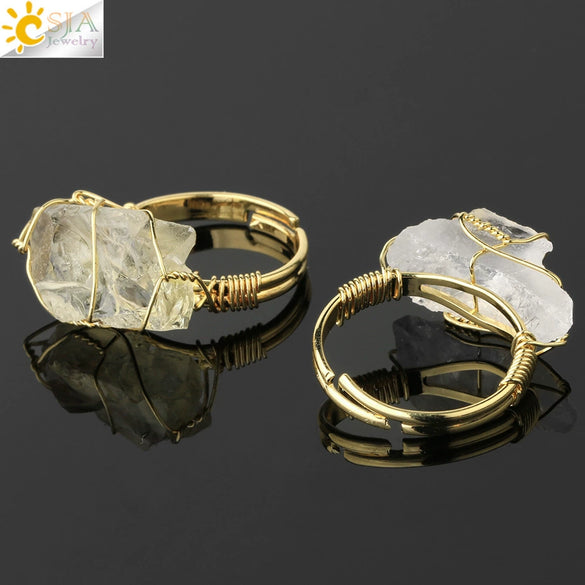 Natural Amethyst Crystal Gold Plated Geometric Open Ring Minimalist Adjustable Statement Jewelry For Women And Unisex Wear