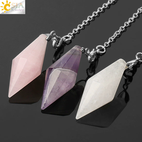 Natural Amethyst Crystal Hexagonal Pyramid Pendant Minimalist Cone Section Stone Jewelry Pendant