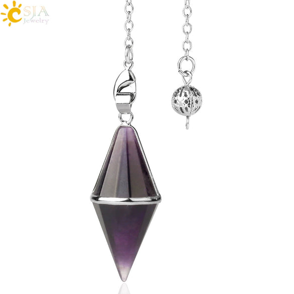 Natural Amethyst Crystal Pendulum Cone Pendant Minimalist Drop Shape Cut Stone Jewelry