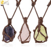 Natural Amethyst Pendant Necklace Handmade With Cowhide Rope Geometric Style